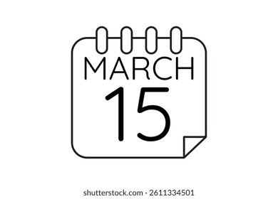 15 March calendar icon text page monthly web design on black and white background vector, icon, or illustration with the month of March 15