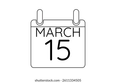 15 March calendar icon text page monthly web design on black and white background vector, icon, or illustration with the month of March 15