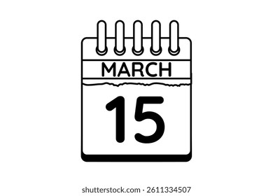 15 March calendar icon text page monthly web design on black and white background vector, icon, or illustration with the month of March 15