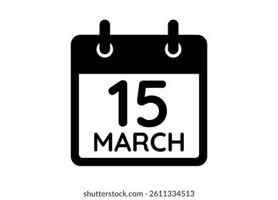 15 March calendar icon text page monthly web design on black and white background vector, icon, or illustration with the month of March 15
