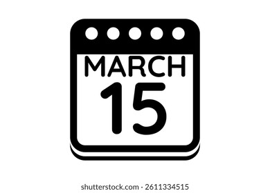 15 March calendar icon text page monthly web design on black and white background vector, icon, or illustration with the month of March 15