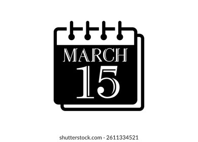 15 March calendar icon text page monthly web design on black and white background vector, icon, or illustration with the month of March 15