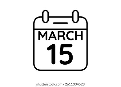 15 March calendar icon text page monthly web design on black and white background vector, icon, or illustration with the month of March 15