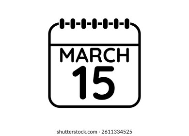 15 March calendar icon text page monthly web design on black and white background vector, icon, or illustration with the month of March 15