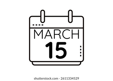 15 March calendar icon text page monthly web design on black and white background vector, icon, or illustration with the month of March 15