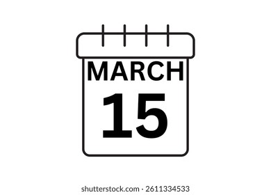 15 March calendar icon text page monthly web design on black and white background vector, icon, or illustration with the month of March 15