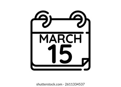 15 March calendar icon text page monthly web design on black and white background vector, icon, or illustration with the month of March 15