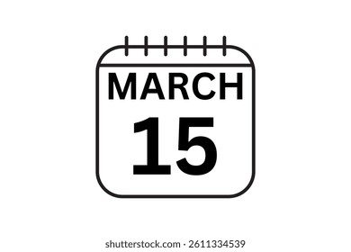 15 March calendar icon text page monthly web design on black and white background vector, icon, or illustration with the month of March 15