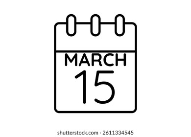 15 March calendar icon text page monthly web design on black and white background vector, icon, or illustration with the month of March 15