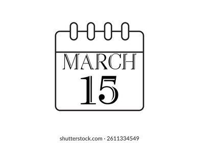 15 March calendar icon text page monthly web design on black and white background vector, icon, or illustration with the month of March 15