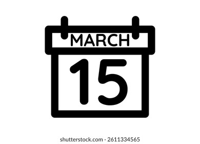 15 March calendar icon text page monthly web design on black and white background vector, icon, or illustration with the month of March 15