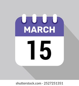 Vector de ícono de calendario de 15 de marzo con fondo de fecha. Símbolo de programación de Vector.
