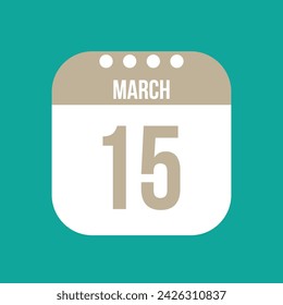 Icono de vector de calendario del 15 de marzo. Marzo blanco fecha para los días del mes y la semana en un fondo claro