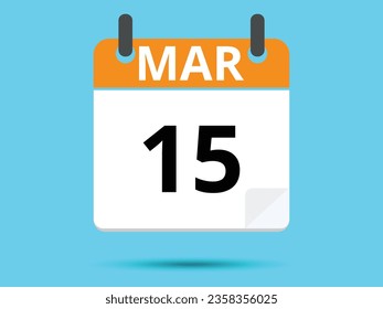 15 March. Flat icon calendar isolated on blue background. Vector illustration.