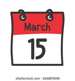 15 March. Vector flat daily calendar icon. Date and time, day, month. Holiday