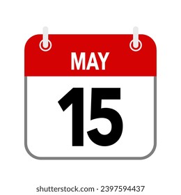 15 May, calendar date icon on white background.