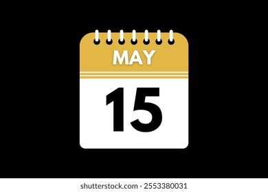 Diseño web mensual de la página de texto del ícono del calendario del 15 de mayo en el Vector, el ícono o la ilustración de fondo dorado, negro y blanco con el mes del 15 de mayo