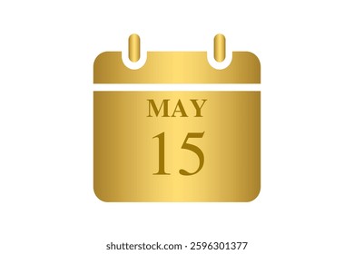 15 May calendar icon text page monthly web design on Golden and white background vector, icon, or illustration with the month of May 15