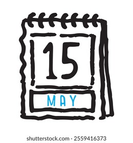 15 May date calendar - A simple yet elegant line art illustration of a date calendar captures the essence of organization and timekeeping. The clean lines and minimalistic design 