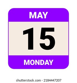 15 May, Monday. Date template. Useful design for calendar or event promotion. Vector illustration EPS 10 File.