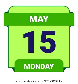 15 de mayo, lunes. Plantilla de fecha. Diseño útil para la promoción de calendarios o eventos. Ilustración vectorial Archivo EPS 10. Aislado sobre fondo blanco.