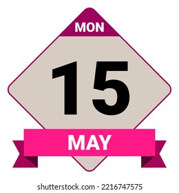 15 May, Monday. Date template. Useful design for calendar or event promotion. Vector illustration EPS 10 File. Isolated on white background.