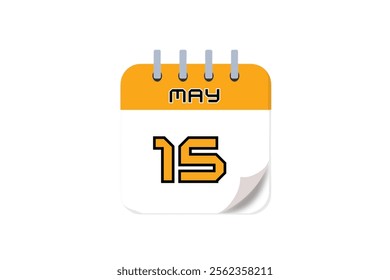 15 May month single day vector, illustration, calendar with yellow, black and white color background calendar May 15