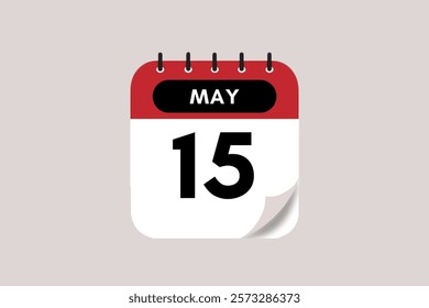 15 May month single day vector, illustration, calendar with rose red, black and off-white color background calendar May 15