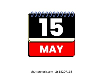 15 may month single day vector, illustration, calendar with red, black, yellow and white color background calendar icon of may 15
