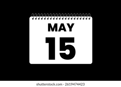 15 may month single day vector, illustration, calendar with black and white color background calendar icon of may 15