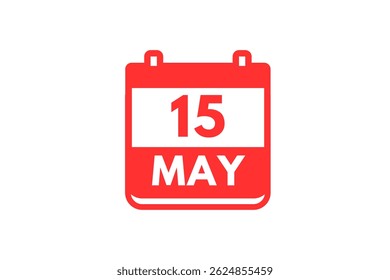 15 maio mês vetor dia único, ilustração, calendário com vermelho e branco ícone de calendário de fundo de cor de 15 de maio