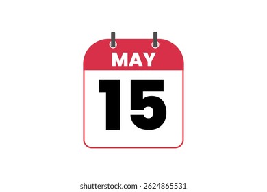 15 maio mês vetor dia único, ilustração, calendário com vermelho, preto e branco ícone de calendário de fundo de cor de 15 de maio