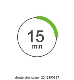 15 min Digital Countdown Timer Vector Icon. 15 min Stopwatch Analog or Digital Timer Illustration.