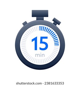 15 min timer and Stopwatch icons. Countdown symbol. Kitchen timer icon. Vector illustration