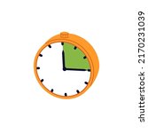 15 minute time interval on stopwatch timer. Fifteen 15 m countdown on watches, clocks. 15m break, wait. Fast delivery icon. Flat vector illustration isolated on white background