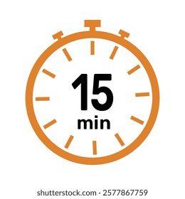 15 minute Timer, clock, icon vector stopwatch isolated icons. Countdown timer symbol.