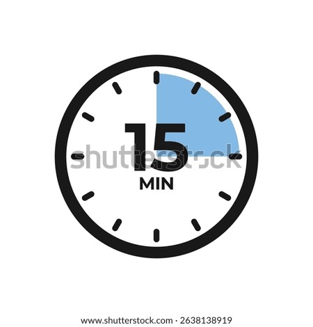 15 Minute Timer Icon. Blue Clock Icon Symbol Vector.
