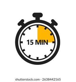 15 Minute Timer Icon in a Modern Flat Style. A Clock, Stopwatch, or Chronometer Displaying a Fifteen Minute Mark. Ideal for Cooking Duration or Countdown Display