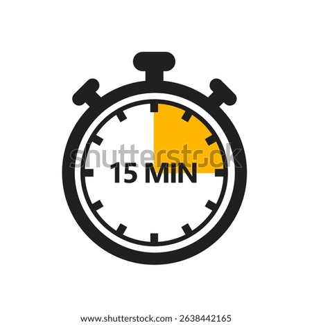 15 Minute Timer Icon in a Modern Flat Style. A Clock, Stopwatch, or Chronometer Displaying a Fifteen Minute Mark. Ideal for Cooking Duration or Countdown Display