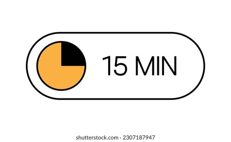 15 Minute Timer UI UX Design Icon, Modern Minimal Look. Clock, Stop Watch Button, Showing Fifteen Minutes State. Countdown, Cooking, Remaining Amount Indication. Isolated Vector