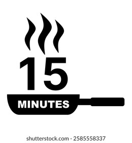 15 minutes cooking time icon. Cook clip art on black silhouette vector. Food services time graphic design