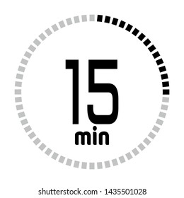 The 15 minutes countdown timer or digital counter timer clock vector icon. Stopwatch vector icon, digital timer.   For smartphone UI or UX countdown timer design.