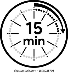 Icono de 15 minutos, icono del vector de cronómetro. Reloj y reloj, temporizador, símbolo de cuenta regresiva.