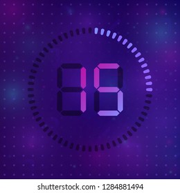 The 15 minutes, stopwatch vector icon, digital timer. Vector digital count down circle board with circle time pie diagram. Watch outline style design, designed for web and app.