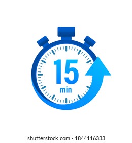 The 15 minutes, stopwatch vector icon. Stopwatch icon in flat style, timer on on color background. Vector illustration.	
