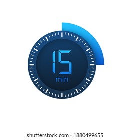 Los 15 minutos, icono del vector de cronómetro. Icono de Stopwatch en estilo plano sobre un fondo blanco. Ilustración de material vectorial.
