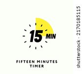 15 Minutes Timer Icon, Modern Flat Design. Clock, Stopwatch, Chronometer Showing Fifteen Minutes Label. Cooking time, Countdown Indication. Isolated Vector eps.