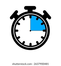 15 Minutes Timer Icon, Modern Flat Design. Clock, Stopwatch, Chronometer Showing Fifteen Minutes Label. Cooking time, Countdown Indication.