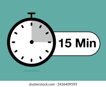15 Minuten Timer-Symbol. Zeitzähler Stoppuhr, modernes Uhrendesign isoliert auf hellem Hintergrund