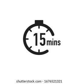 15 minutes timer, stopwatch or countdown icon. Time measure. Chronometr icon. Stock Vector illustration isolated on white background.